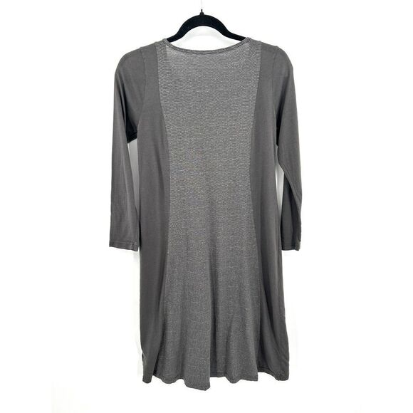 STEWART + BROWN Gray Striped Organic Cotton Lightweight Long Sleeve Dress Small - Picture 2 of 5